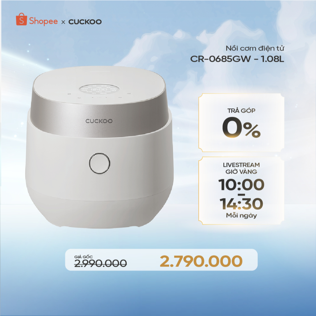 Nồi cơm điện Cuckoo 1.08L CR-0685GW - Lòng nồi chống dính - Hàng chính hãng