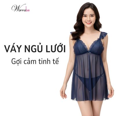 Váy ngủ sexy WANNABE đầm ngủ 2 dây vai cánh tiên nữ tính lưới trong suốt xuyên thấu quyến rũ DNC08