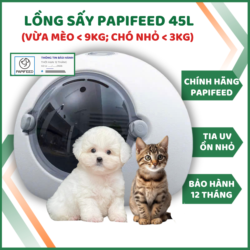 (TIỆT TRÙNG UV) Lồng sấy mèo hạn chế nấm rận PAPIFEED GLOBAL, máy sấy chó mèo