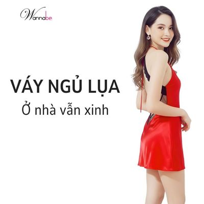 Váy ngủ nữ WANNABE đầm ngủ lụa cổ yếm phối ren khoe vai trần lưng thon xinh đẹp như nàng Tấm DN318