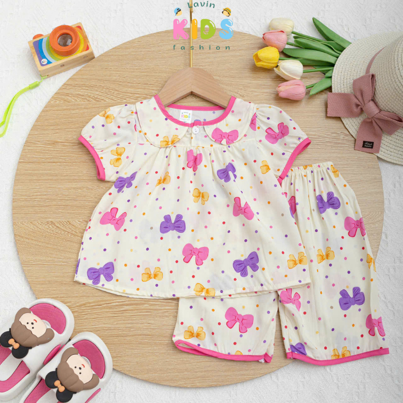 Bộ tole lanh quần lửng áo cổ sen cho bé gái size 6-15kg-Lavin Kids