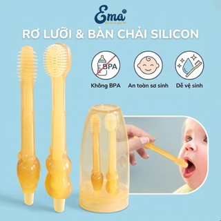 Set rơ lưỡi & bàn chải Silicone EMA nhỏ gọn giúp làm sạch lưỡi, răng sữa cho bé 0-18 tháng an toàn, hiệu quả
