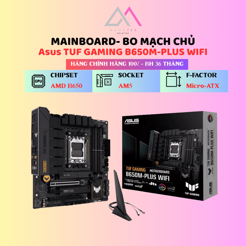 Mainboard Asus TUF GAMING B650M-PLUS WIFI (AMD B650, AM5, mATX, 4×DDR5) - Hàng chính hãng - BH 36 th