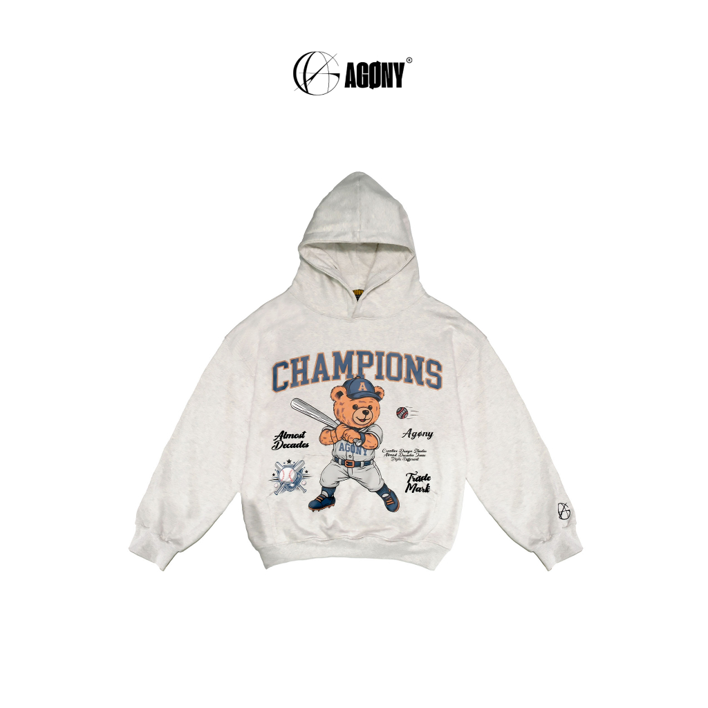 Áo Hoodie Nỉ Gấu Bóng Chày Champions Cotton Unisex Xám - Agony Story