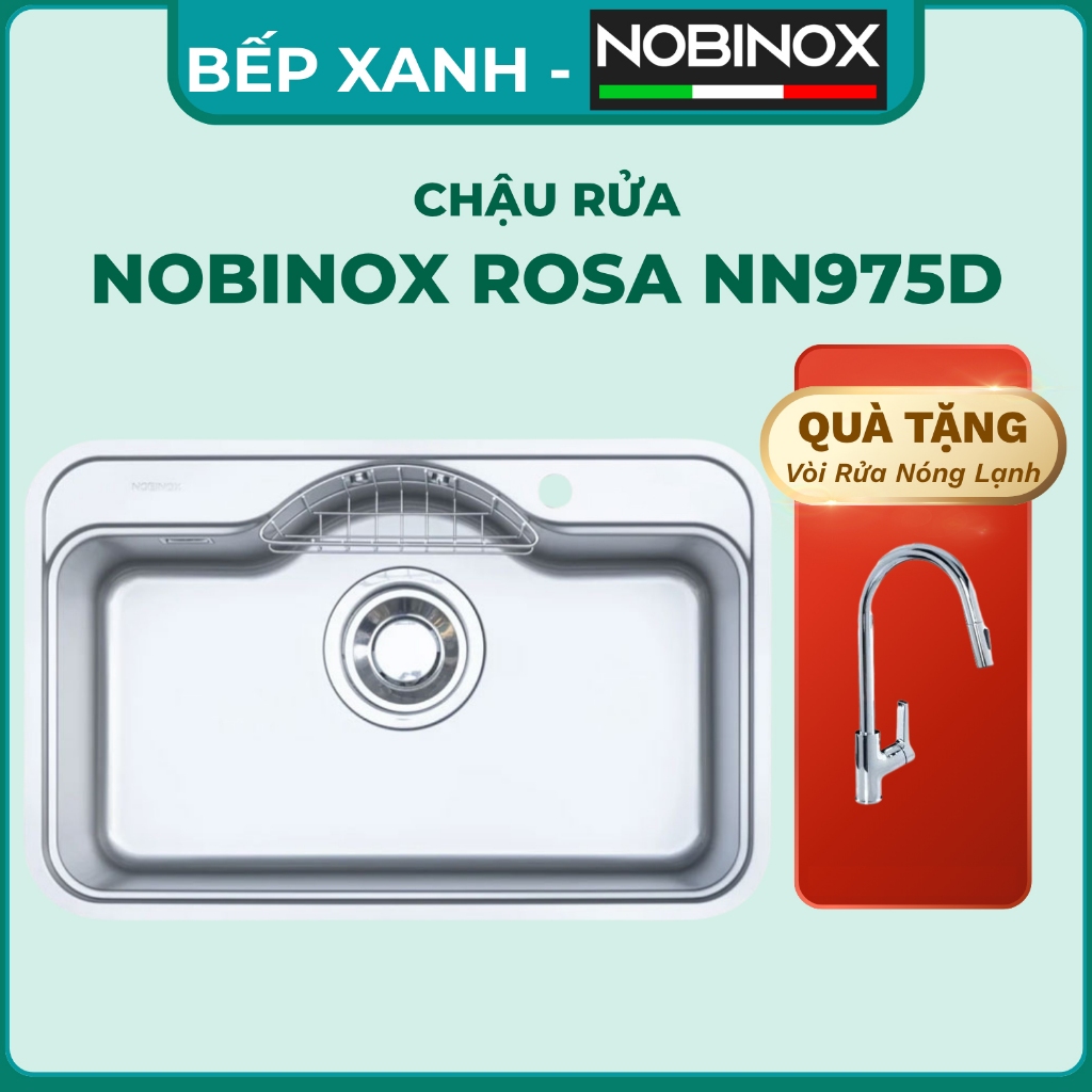 CHẬU RỬA BÁT 1 HỐ NOBINOX ROSA NN975D, bảo hành 10 năm toàn quốc NOBINOX ROSA NN975D, KT: 78x50cm