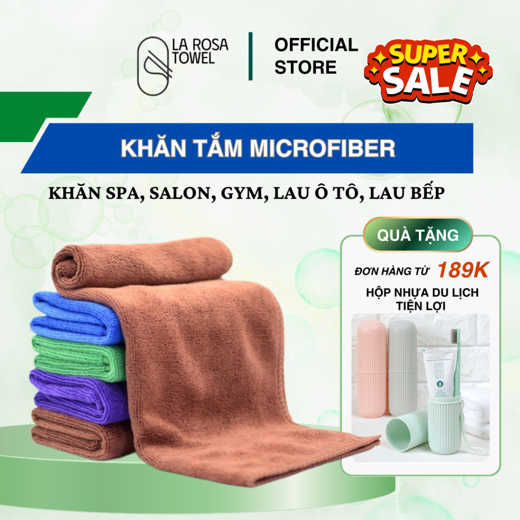 Khăn tắm cỡ lớn cho SPA 60x120, 70x140 LAROSA TOWEL 100% MICROFIBER, mềm mịn, thấm hút, dày dặn, khô