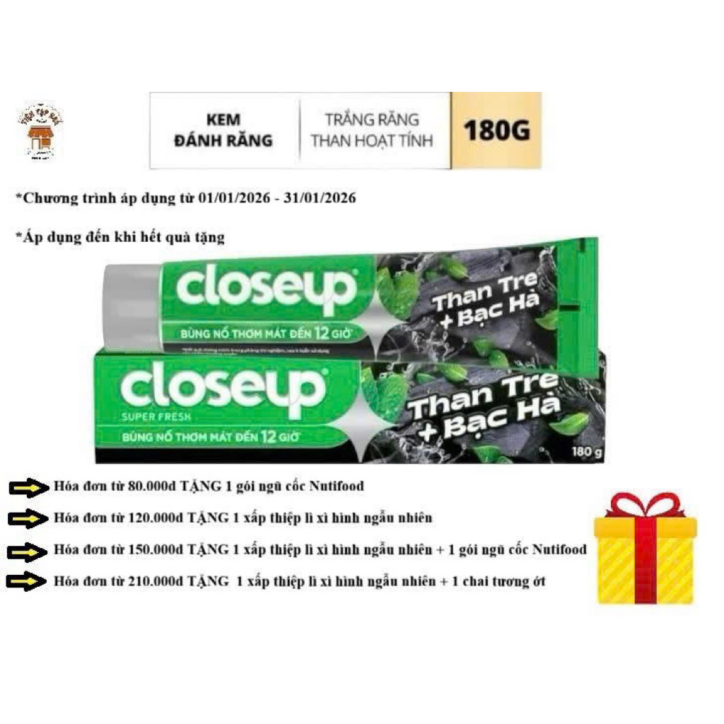 Kem đánh răng Closeup than tre bạc hà 180g