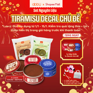   ABBY - TẶNG HỘP THIẾC DECAL  Set Nguyên Liệu Bánh Tiramisu Phủ Socola Đập Hộp Thiếc Tròn- Thành phẩm 1 hộp 500g set 