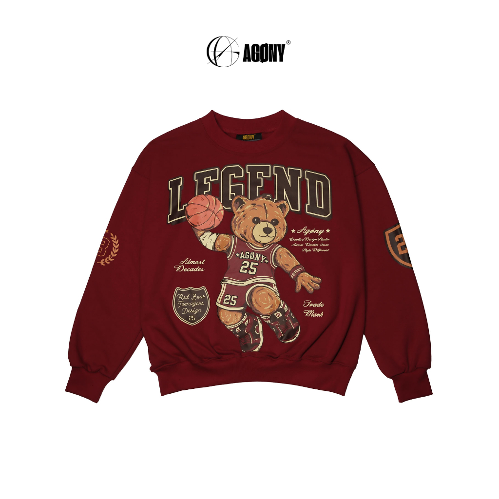 Áo Sweater Nỉ Gấu Bóng Rổ Basketball Bear Cotton Đỏ Đô - Agony Story