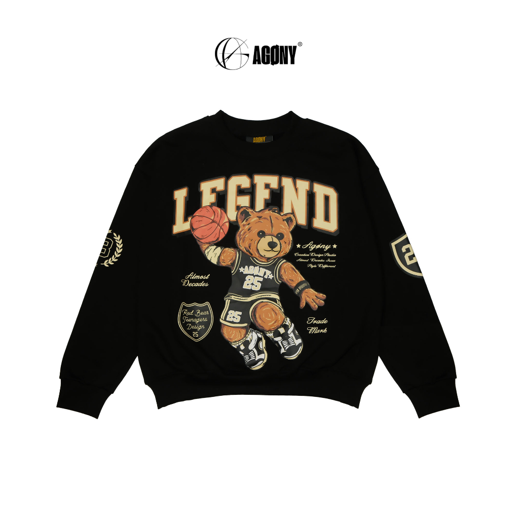 Áo Sweater Nỉ Gấu Bóng Rổ Basketball Bear Cotton Đen - Agony Story