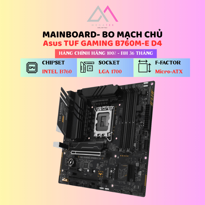 Mainboard Asus TUF GAMING B760M-E D4 (Intel B760, LGA 1700, mATX, 4×DDR4) - Hàng chính hãng - BH 36 