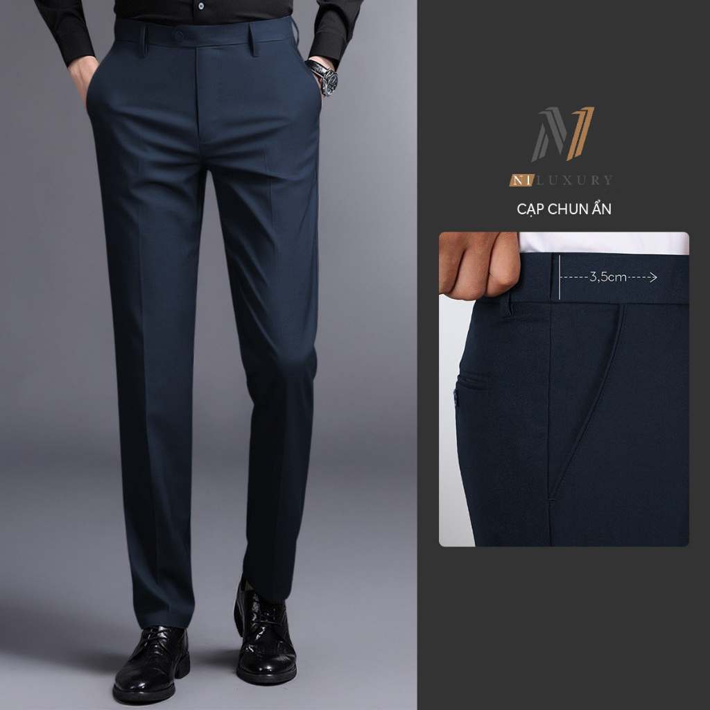 Quần Tây Nam Cao Cấp N1LUXURY cạp chun co giãn chất vải COTON SPANDECK Co Dãn Thỏa Mái ,Không Nhăn, 