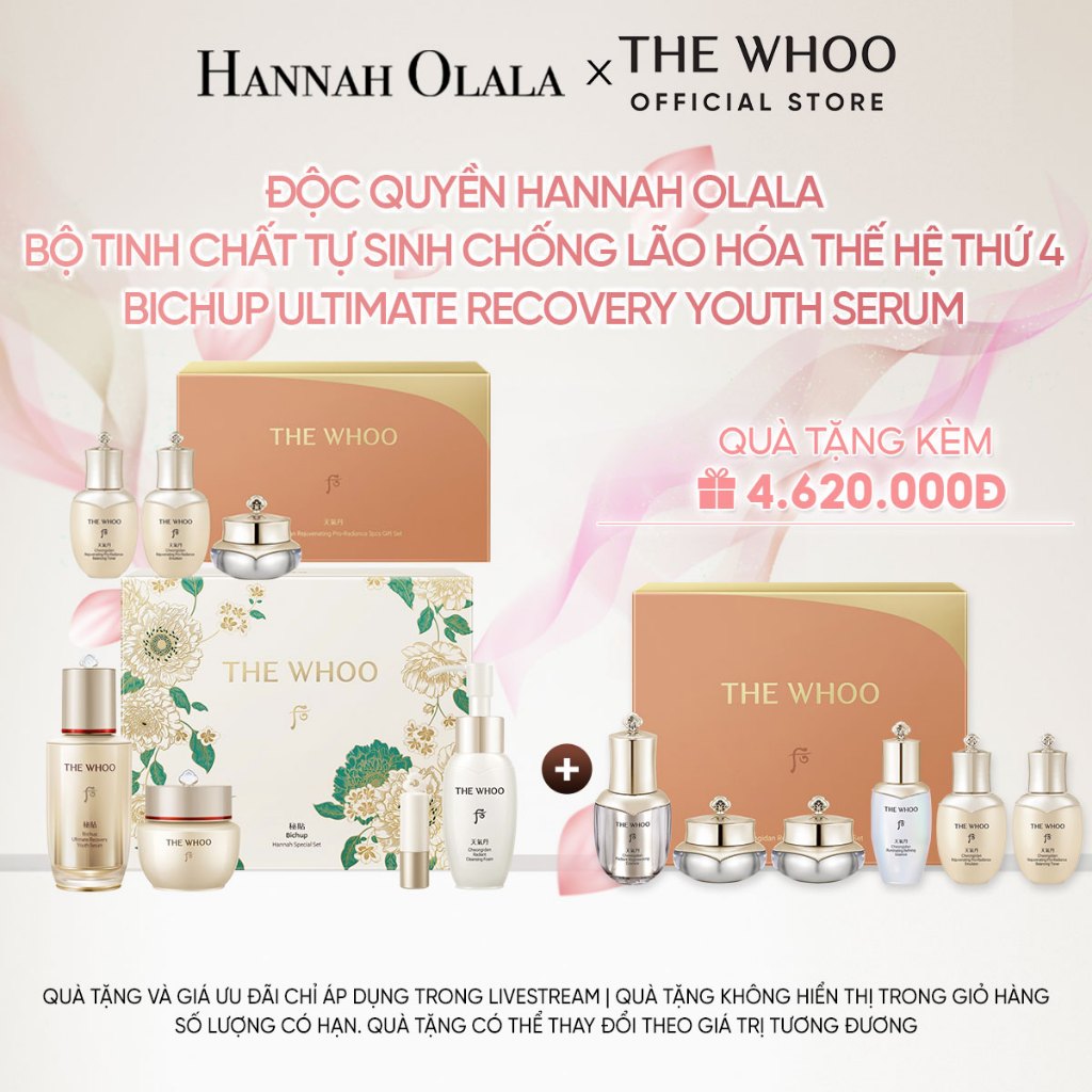  ĐỘC QUYỀN HANNAH OLALA x Whoo x BỘ TINH CHẤT TỰ SINH CHỐNG LÃO HÓA THẾ HỆ THỨ 4 BICHUP ULTIMATE RECOVERY YOUTH SERUM 