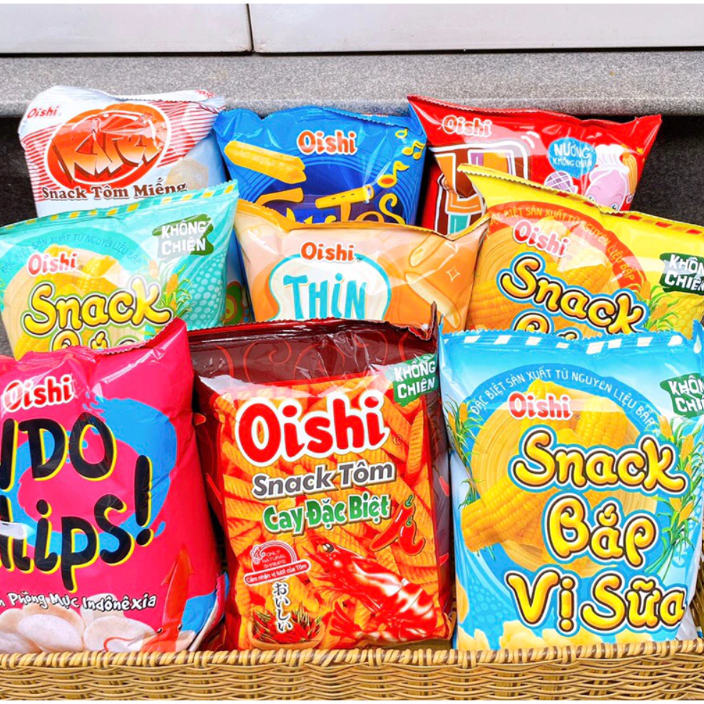 Oishi Combo 10 Bánh Snack Oishi Mix Các Vị Ngẫu Nhiên Gói 32gram Đa Dạng Vị Bắp Ngọt Phô Mai Cua Sốt