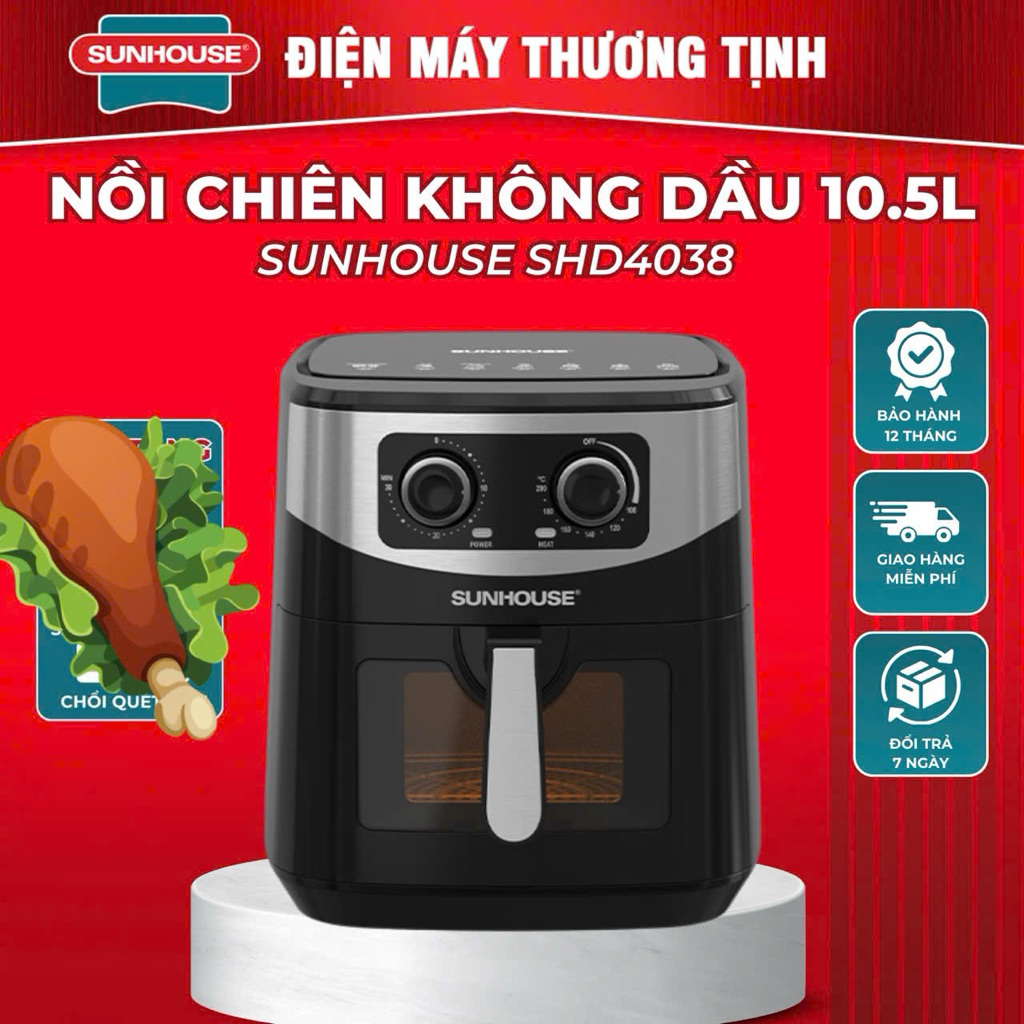 NỒI CHIÊN KHÔNG DẦU 10.5L SUNHOUSE SHD4038 Hàng chính hãng bảo hành 12 tháng