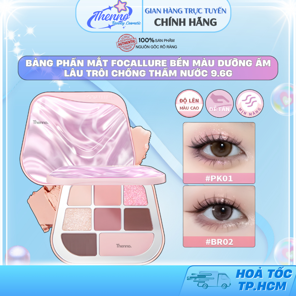 Bảng Phấn Mắt Focallure Bền Màu Dưỡng Ẩm Lâu Trôi Chống Thấm Nước 9.6g