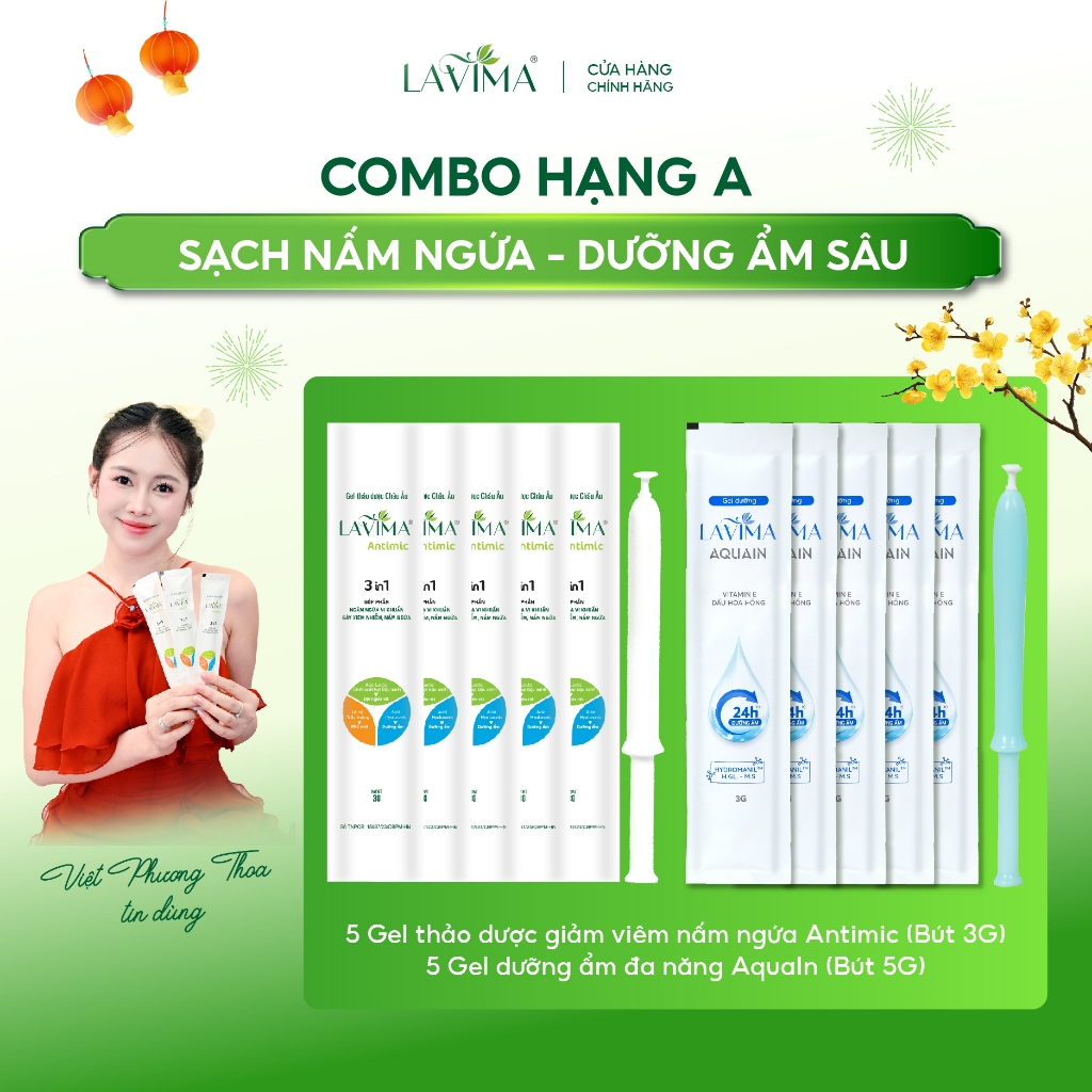 [COMBO HẠNG A, SẠCH NẤM NGỨA DƯỠNG ẨM SÂU] Gel giảm viêm nấm ngứa & Gel Dưỡng ẩm đa năng LAVIMA
