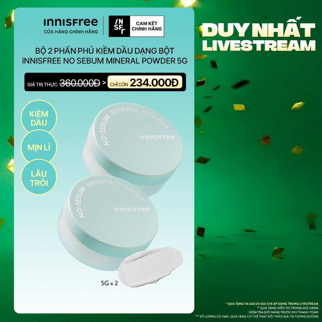 INNISFREE x Bộ 2 Phấn phủ kiềm dầu dạng bột innisfree No Sebum Mineral Powder 5g