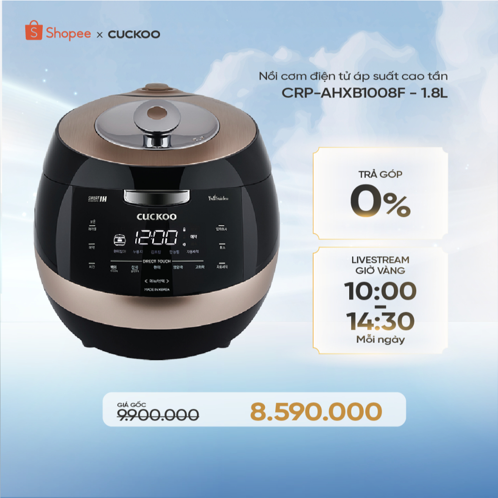 Nồi cơm điện tử áp suất cao tần Cuckoo 1.8L CRP-AHXB1008F - Lòng phủ men Xwal độc quyền- Bản Quốc Tế