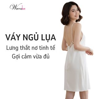  Váy ngủ nữ WANANBE đầm ngủ lụa cổ yếm dây lưng xỏ chéo thắt nơ có thể tháo mở dễ dàng quyến rũ DNS33 