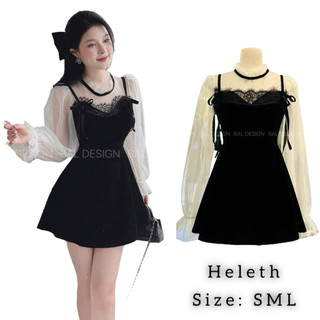 Đầm Mini Đen Nhung Mềm Phối Ren Tay Voan