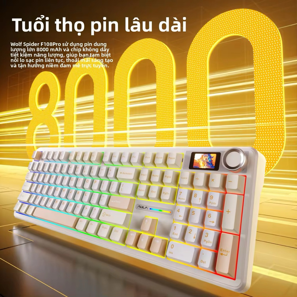 Bàn phím cơ AULA F108 Pro  Fullsize- 3 Mode, Hotswap, RGB, Màn hình thông minh, Núm xoay tiện lợi | BigBuy360 - bigbuy360.vn