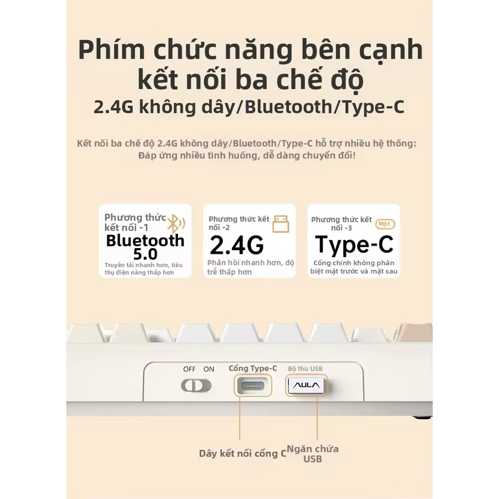Bàn phím cơ AULA F108 Pro  Fullsize- 3 Mode, Hotswap, RGB, Màn hình thông minh, Núm xoay tiện lợi | BigBuy360 - bigbuy360.vn