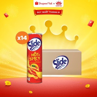   Video VC 20%  Thùng 14 Lon Bánh Lát Snack Khoai Tây Slide Vị Thơm Cay 90g   