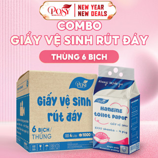   GIÁ DÙNG THỬ _ S2_ Thùng 6 bịch giấy vệ sinh rút đáy POSY 1000 tờ 4 lớp dập vân 4D mềm mại êm ái dễ tan trong nước 