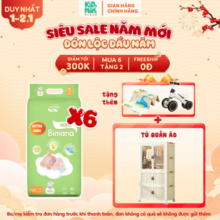   6E   TẶNG TỦ QUẦN ÁO  COMBO 6 BỊCH tã bỉm BIMANA EXTRA mỏng thấm tiết kiệm size NB tới 4XL 
