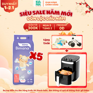   5BM   TẶNG NỒI CHIÊN KHÔNG DẦU  COMBO 5 BỊCH tã bỉm Bimana Hàn Quốc mỏng đóng ngày ngừa hăm size NB tới 4XL 