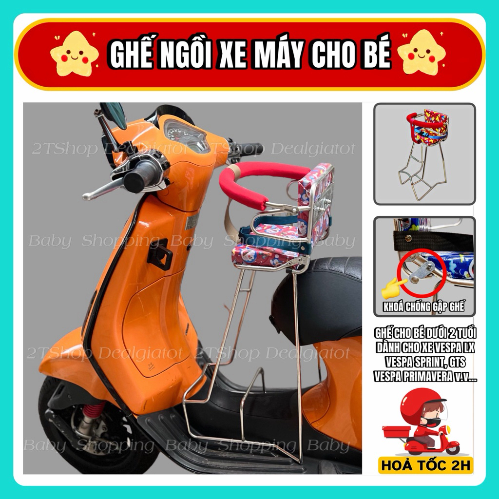 Ghế Ngồi Xe Máy Cho Bé Dưới 2 Tuổi Có Tựa Lưng - Dành Cho Xe Vespa LX, Vespa Sprint, Primavera, GTS