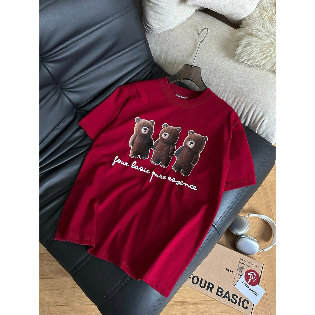 Áo thun chất cotton su form rộng tay lỡ - ba chú gấu four basic