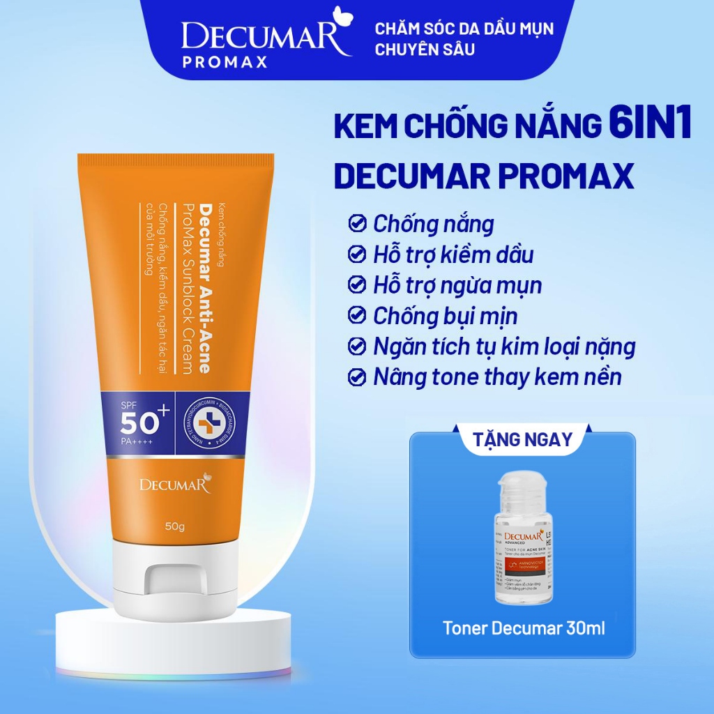 Kem chống nắng ngừa mụn, sáng da, ngăn nám sạm Decumar Promax 50g - DPS01