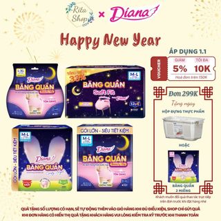  Băng Vệ Sinh Ban Đêm Dạng Quần Diana Beauty Hip Sensi 360 Độ Chống Tràn Size M-L 12 Miếng 