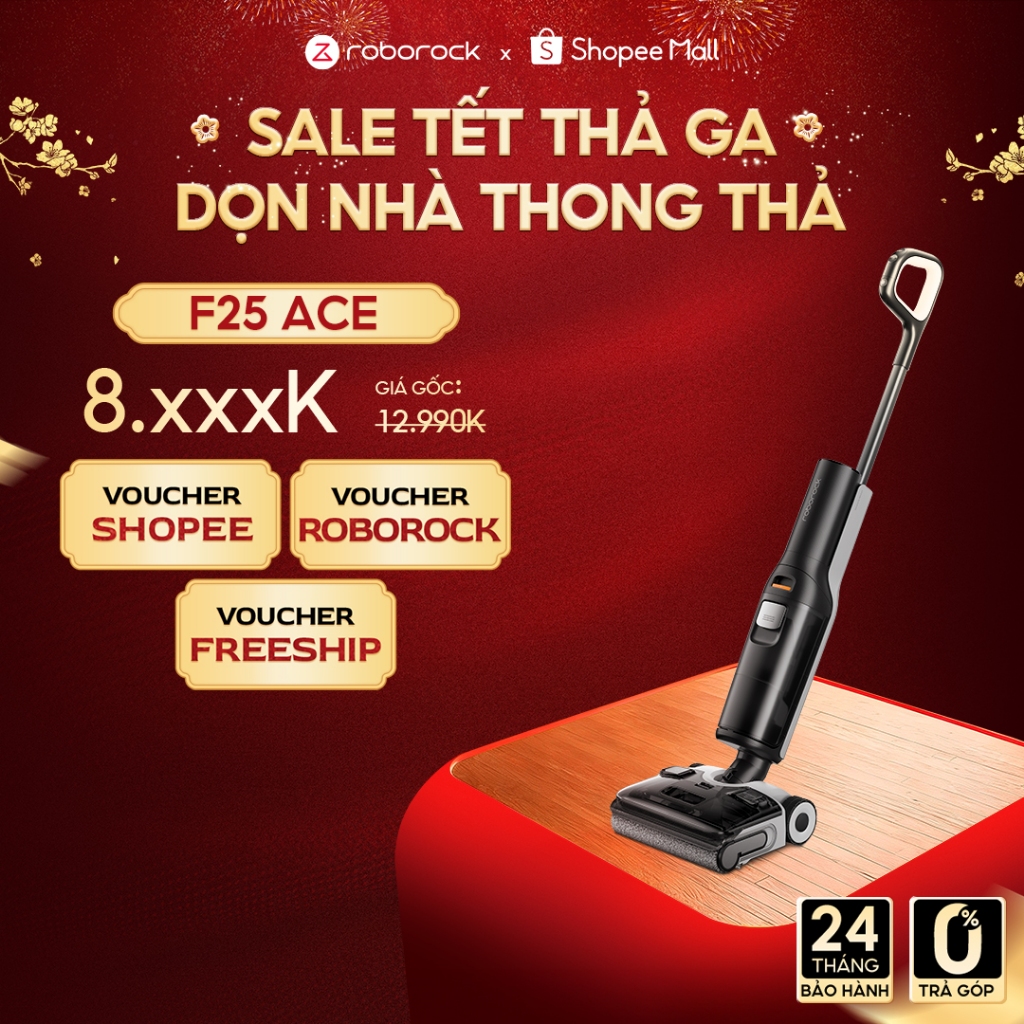 Roborock F25 ACE máy hút bụi lau nhà cầm tay không dây | Giặt sấy tự động con lăn | Lực hút 20.000Pa