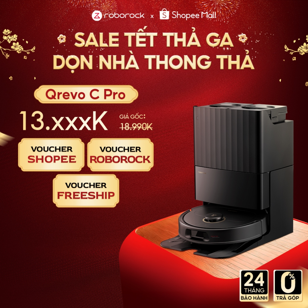 Roborock Qrevo C Pro robot hút bụi lau nhà | Giặt giẻ 75 độ | Sấy khô 45 độ C | Lực hút 18.500 pa | 