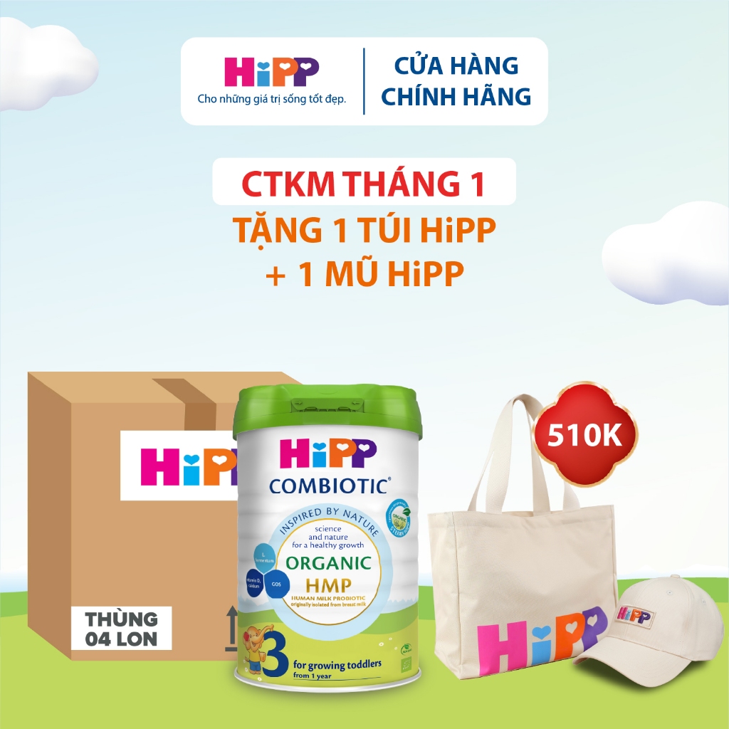 Thùng 4 lon Sữa bột công thức HiPP 3 Organic Combiotic 800g