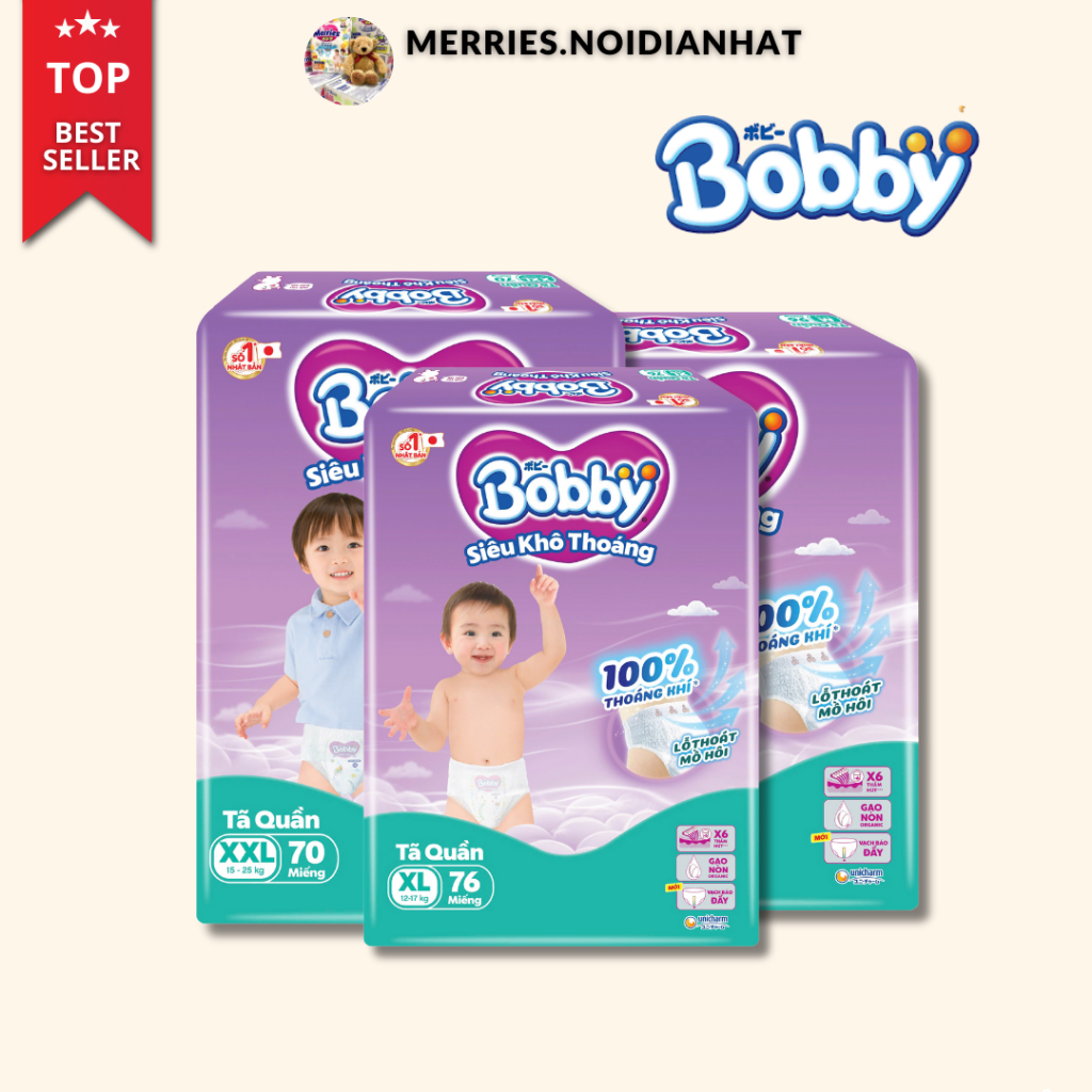   FBS  Tã bỉm quần Bobby Ultra Siêu Khô Thoáng – Siêu Mỏng Thấm Hút Bé Thoải Mái Cả Ngày M L XL XXL 