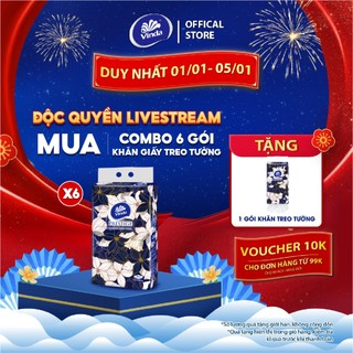   ĐỘC QUYỀN LIVESTREAM - COMBO 6 GÓI   Khăn giấy treo tường cao cấp Vinda Prestige 4D 3 lớp 212 tờ 