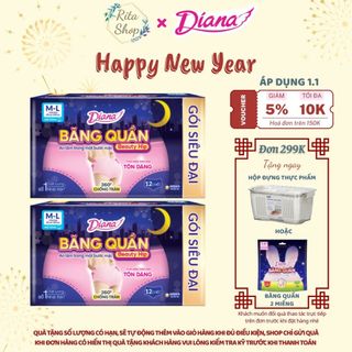   COMBO 2 GÓI  Băng Vệ Sinh Diana Ban Đêm Dạng Quần Size M-L Gói 12 Miếng - Chống Tràn 306 Độ 