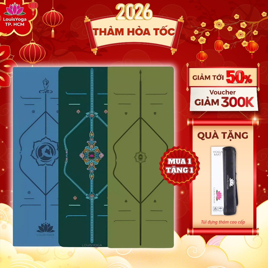 HOẢ TỐC HỒ CHÍ MINH - THẢM TẬP YOGA CAO CẤP, YOGA CAO SU HÃNG LOUIS YOGA - TẶNG TÚI THẢM