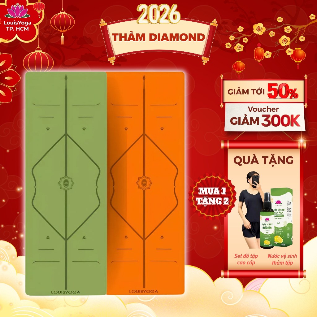 Thảm tập yoga cao cấp Louis Yoga Diamond, thảm yoga cao su PU chống trượt hiệu quả
