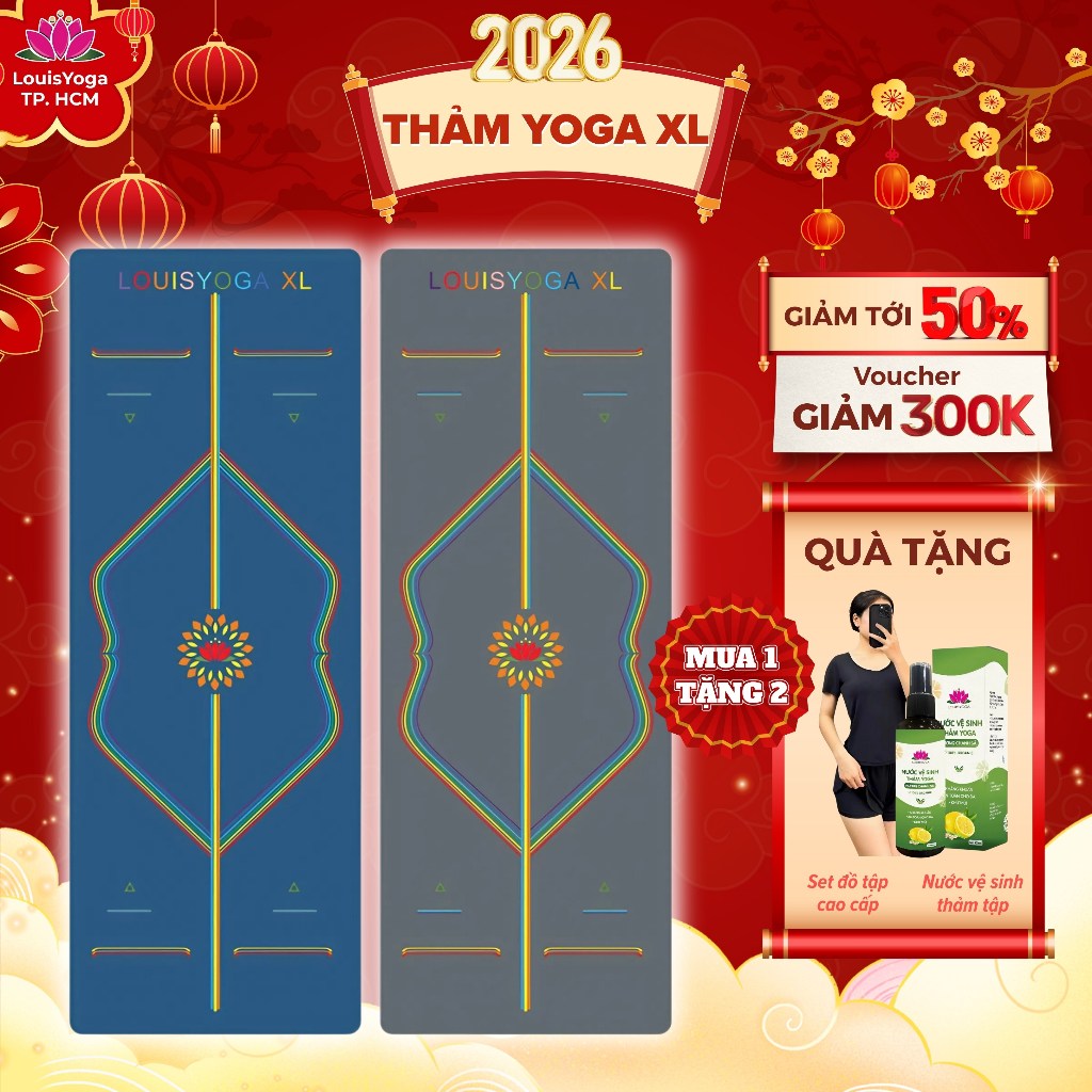 Thảm tập yoga cao cấp Louis Yoga phiên bản XL, thảm yoga kích thước lớn siêu bám tay