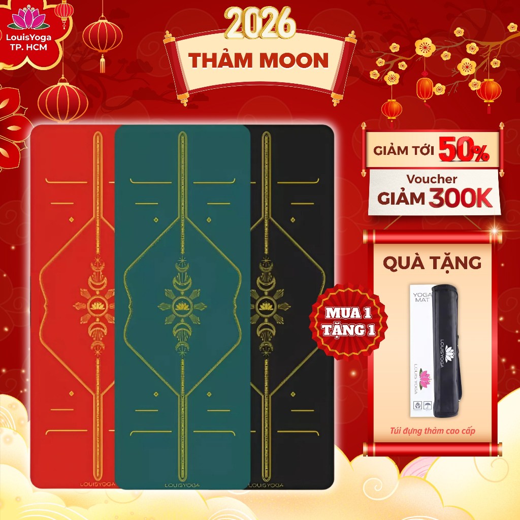 Thảm tập yoga cao su tự nhiên Louis Yoga Moon, thảm yoga định tuyến chống trượt - Tặng túi thảm