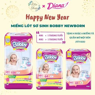   TẶNG KÈM TÃ QUẦN MỞ MỘT BÊN  Miếng Lót Sơ Sinh Bobby Newborn 1 - 108 Miếng 