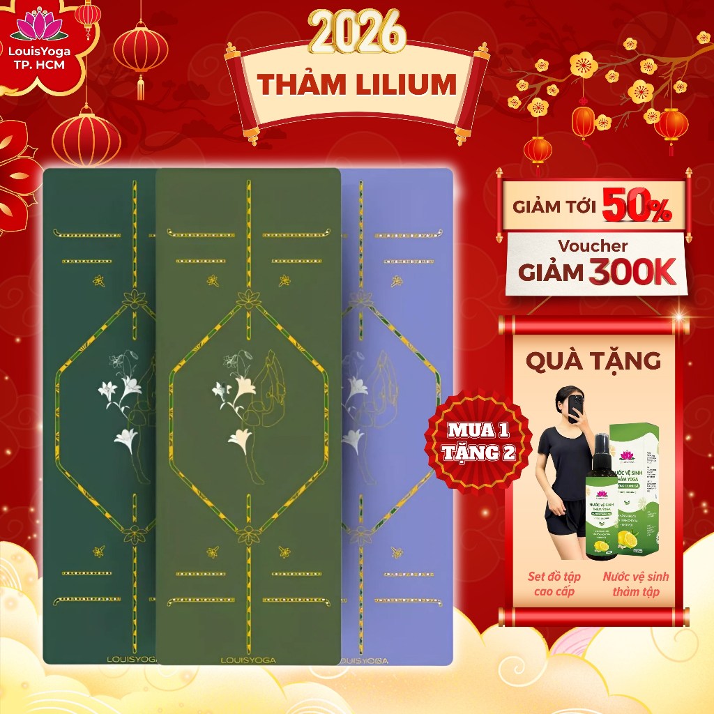 Thảm tập yoga cao cấp Louis Yoga Lilium, thảm yoga cao su PU dày 6.5mm siêu êm ái