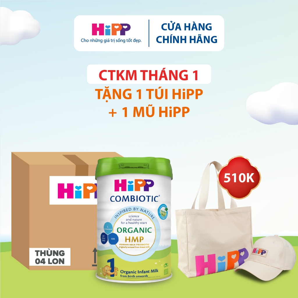 Thùng 4 lon Sữa bột công thức HiPP 1 Organic Combiotic 800g