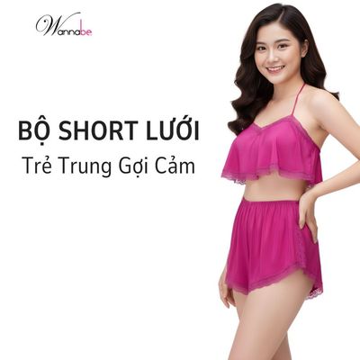 Bộ short sexy WANNABE bộ sọt áo yếm quần tim bằng lưới trong suốt xuyên thấu gợi cảm quyến rũ BSC04