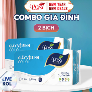   Live Kol - Combo Gia Đình S3  2 Bịch Giấy Vệ Sinh Posy 10 Cuộn 3 Lớp Mịn Dễ Tan Có Lõi  Không Lõi 